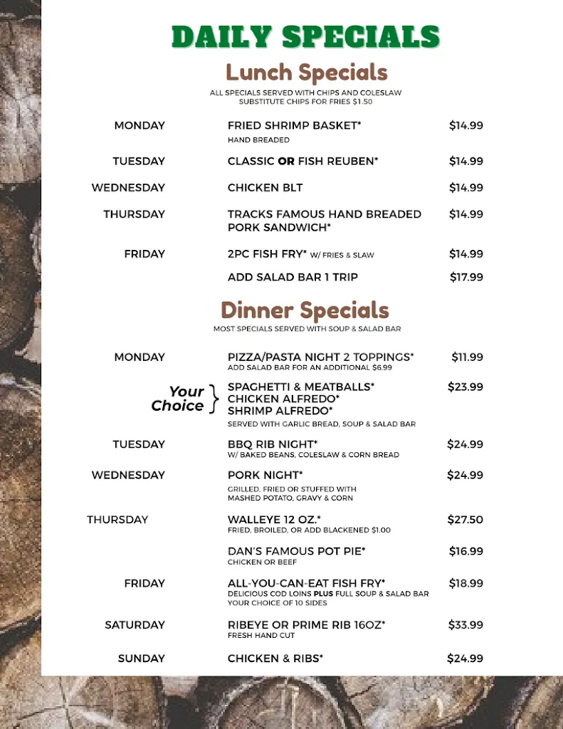 Menu_Tracks Bar and Family Dining_Spooner, WI_image_old_2