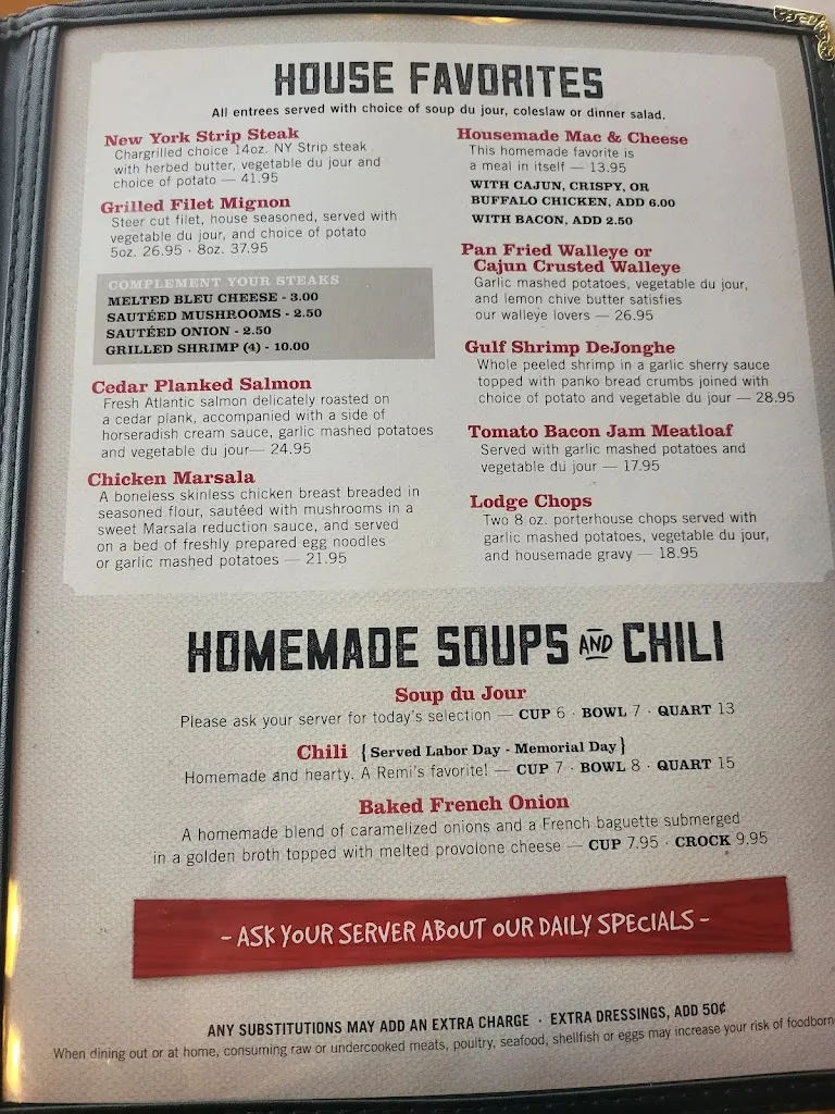 Menu_Remington's River Inn_Thiensville, WI_image_old_1