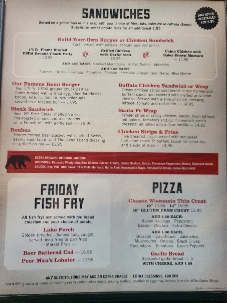 Menu_Remington's River Inn_Thiensville, WI_image_old_2