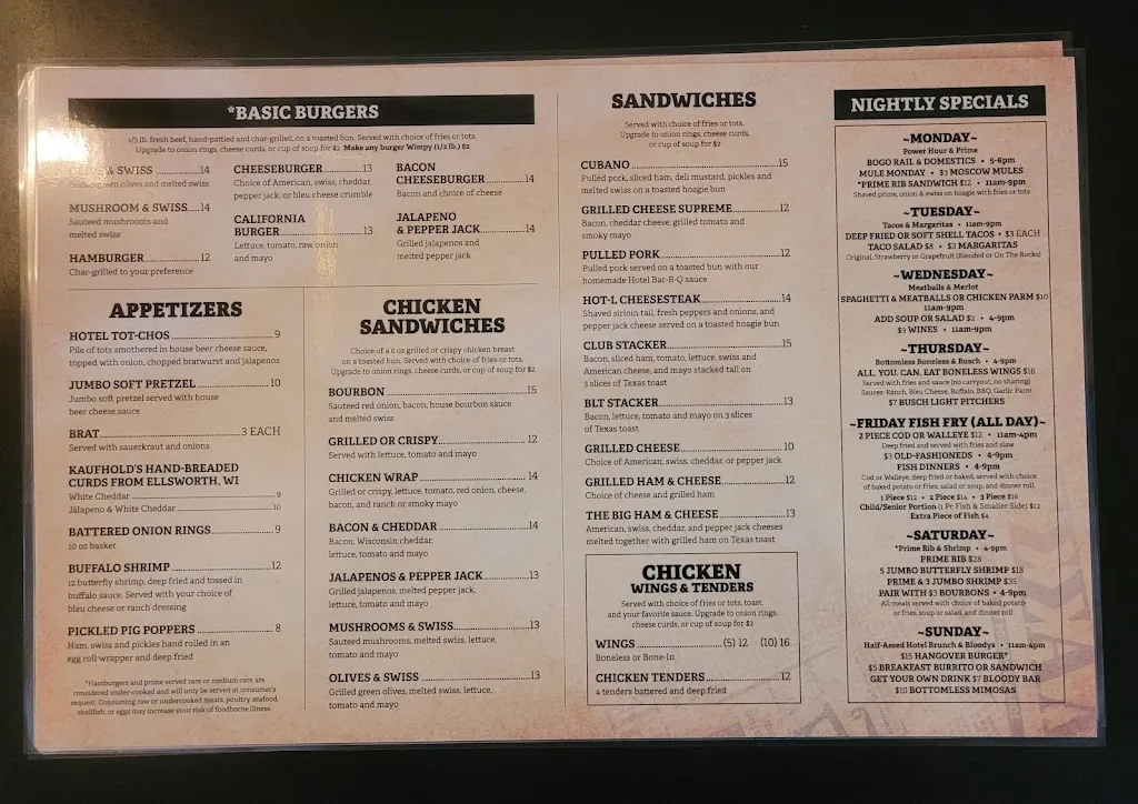 Menu_Hotel Bar & Grill_Turtle Lake, WI_image_old_1