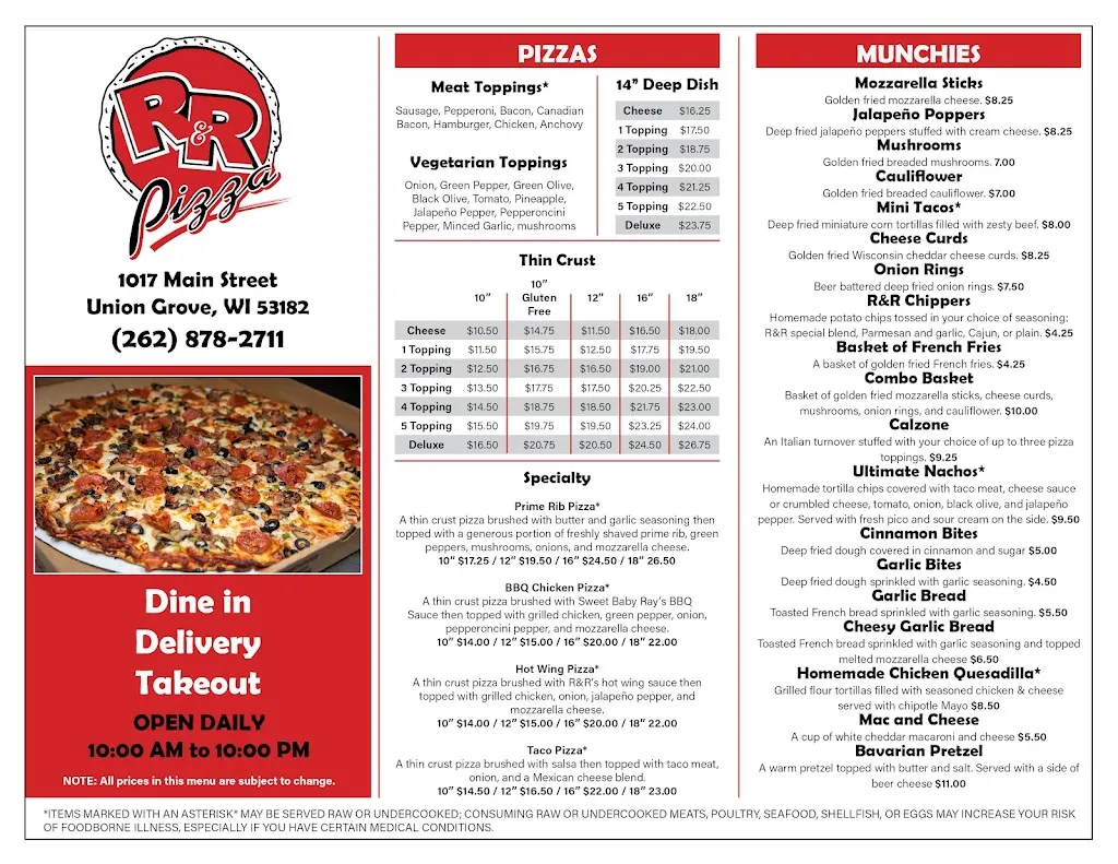 Menu_R&R Bar and Grill_1017 Main St, Union_image_old_1