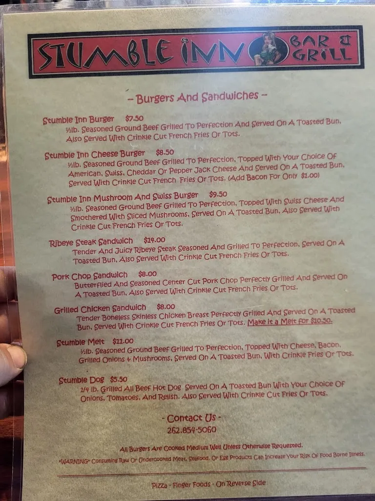 Menu_Stumble Inn Bar and Grill_Union Grove, WI_image_old_1