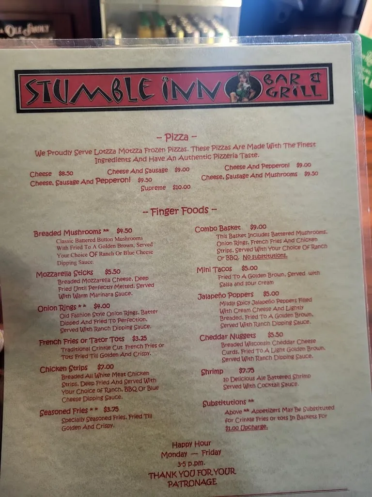 Menu_Stumble Inn Bar and Grill_Union Grove, WI_image_old_2