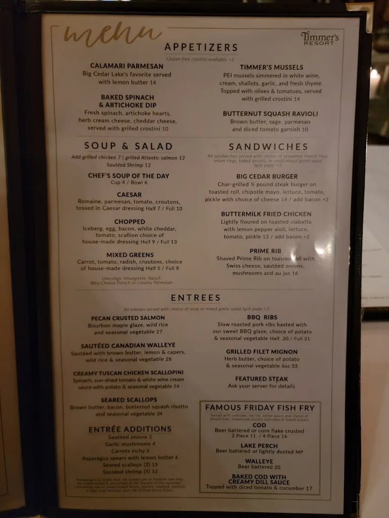 Menu_Timmer's Resort_West Bend, WI_image_old_1