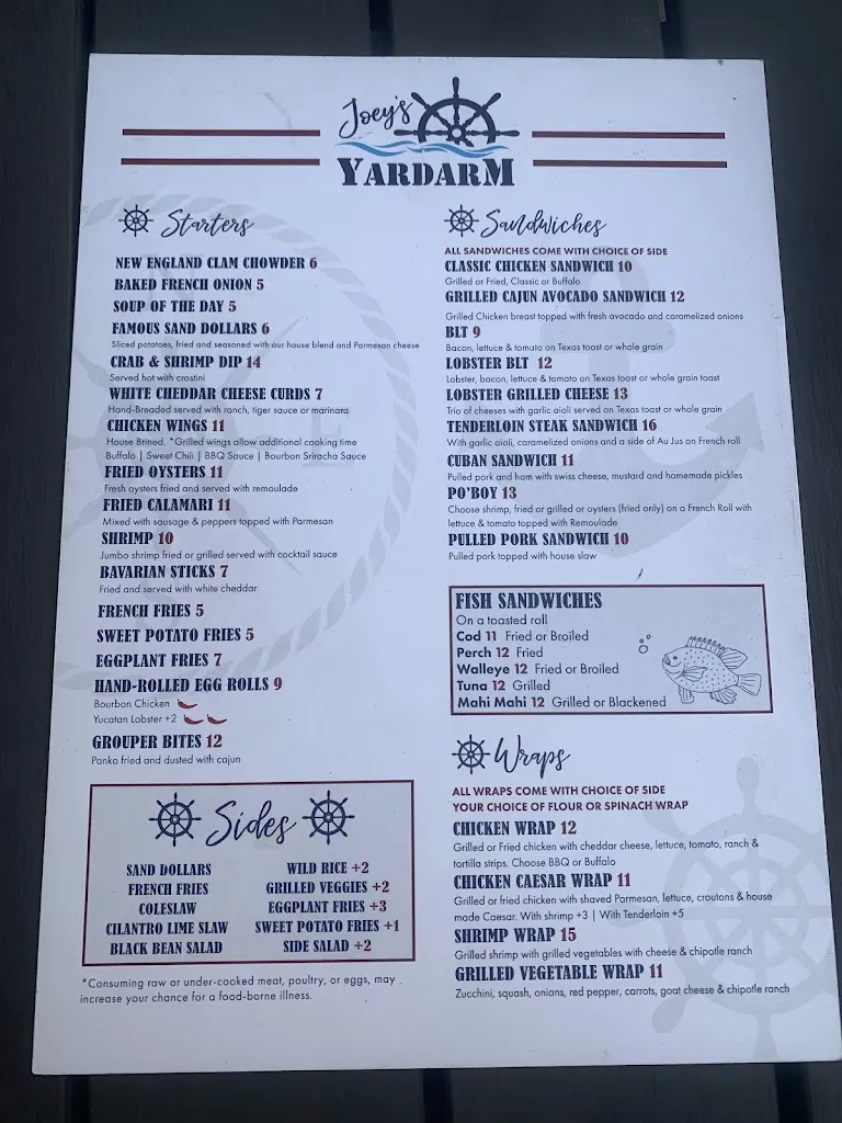 Menu_Joeys Yardarm_Racine, WI_image_old_1