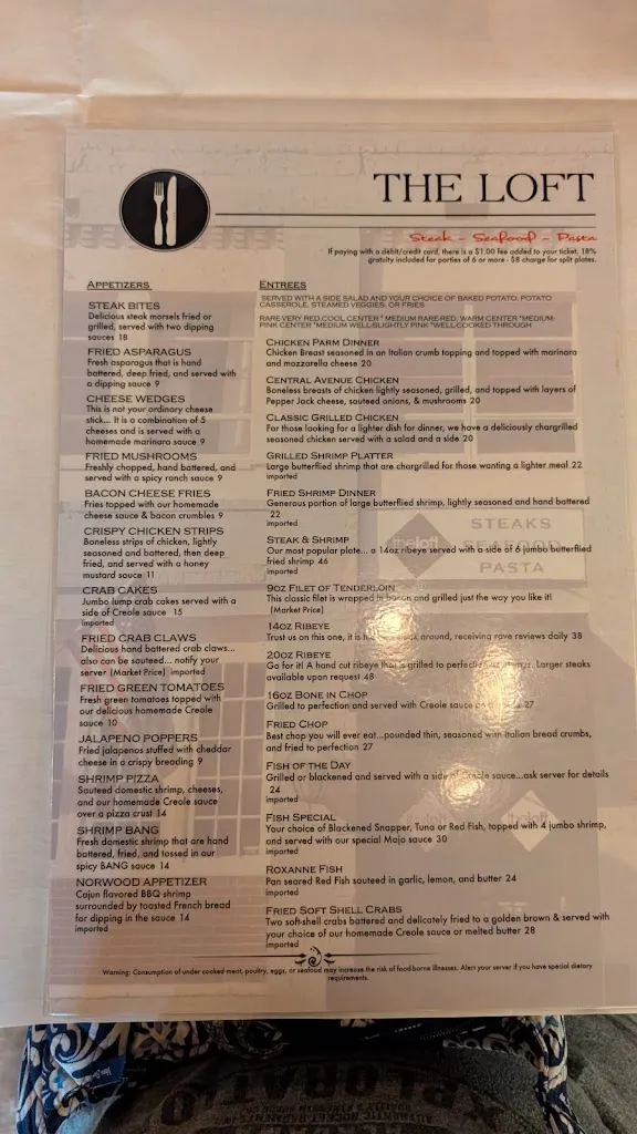 Menu_The Loft_Laurel, MS_image_old_1