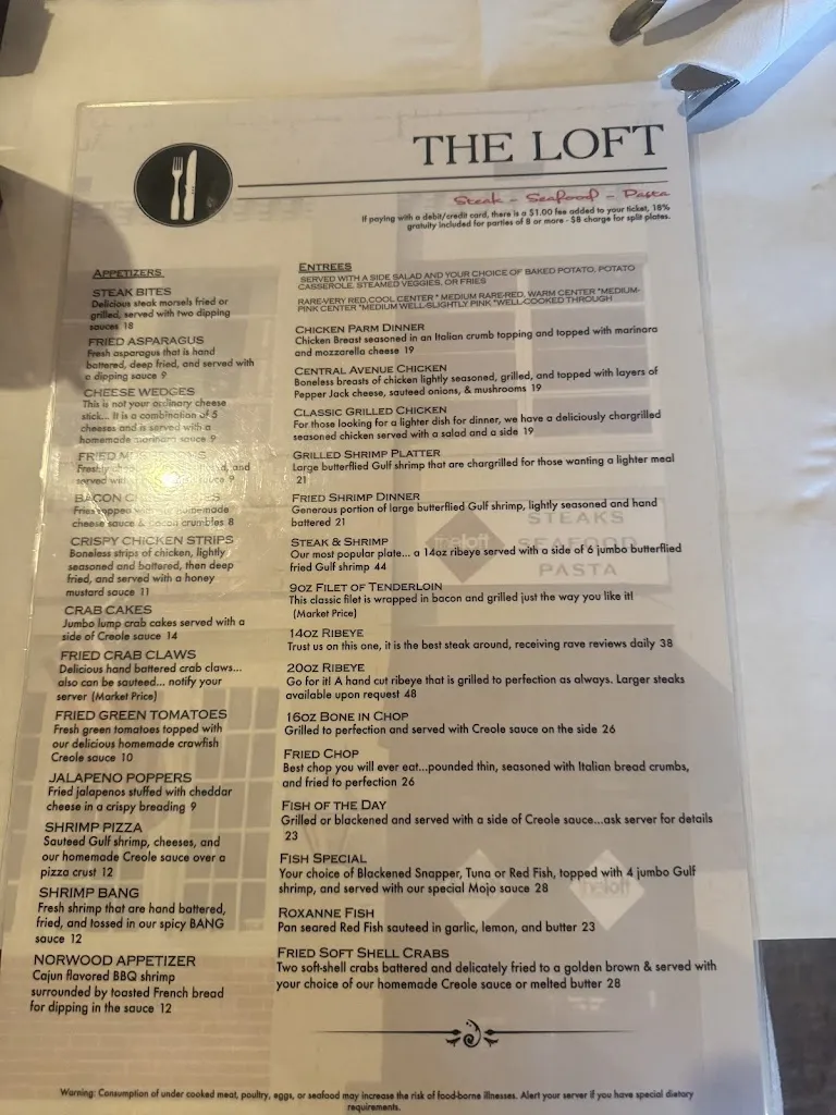Menu_The Loft_Laurel, MS_image_old_2