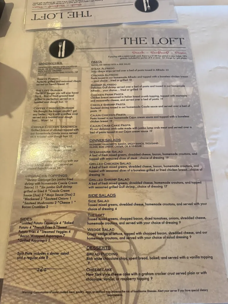 Menu_The Loft_Laurel, MS_image_old_3