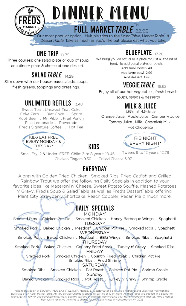 Menu_Fred's Market Restaurant_Riverview, FL_image_old_1
