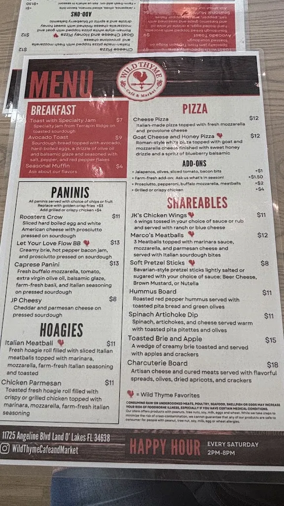 Menu_Wild Thyme Cafe & Market_Land O' Lakes, FL_image_old_1