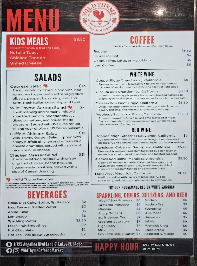 Menu_Wild Thyme Cafe & Market_Land O' Lakes, FL_image_old_2