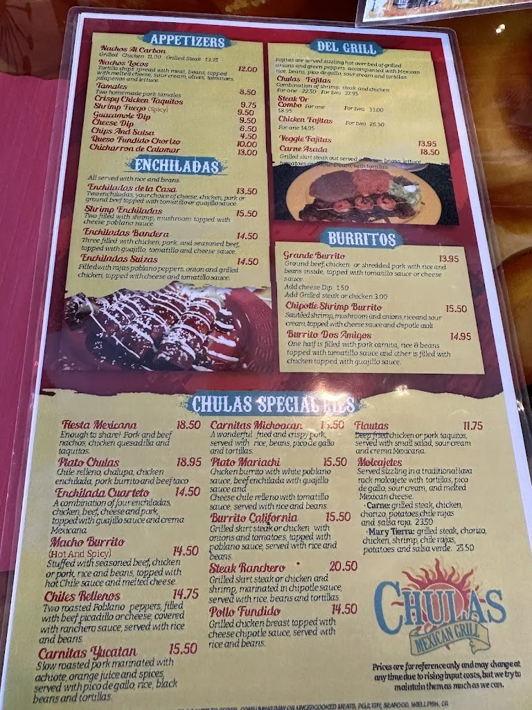Menu_Chulas Mexican Restaurant_Spring Hill, FL_image_old_2