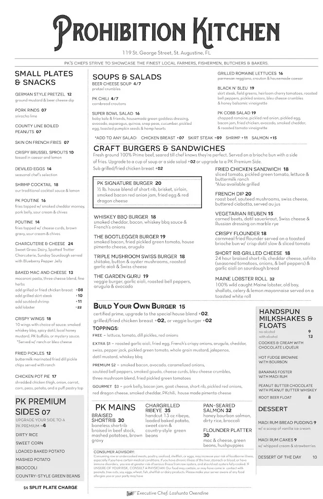 Menu_Prohibition Kitchen_St. Augustine, FL_image_old_1