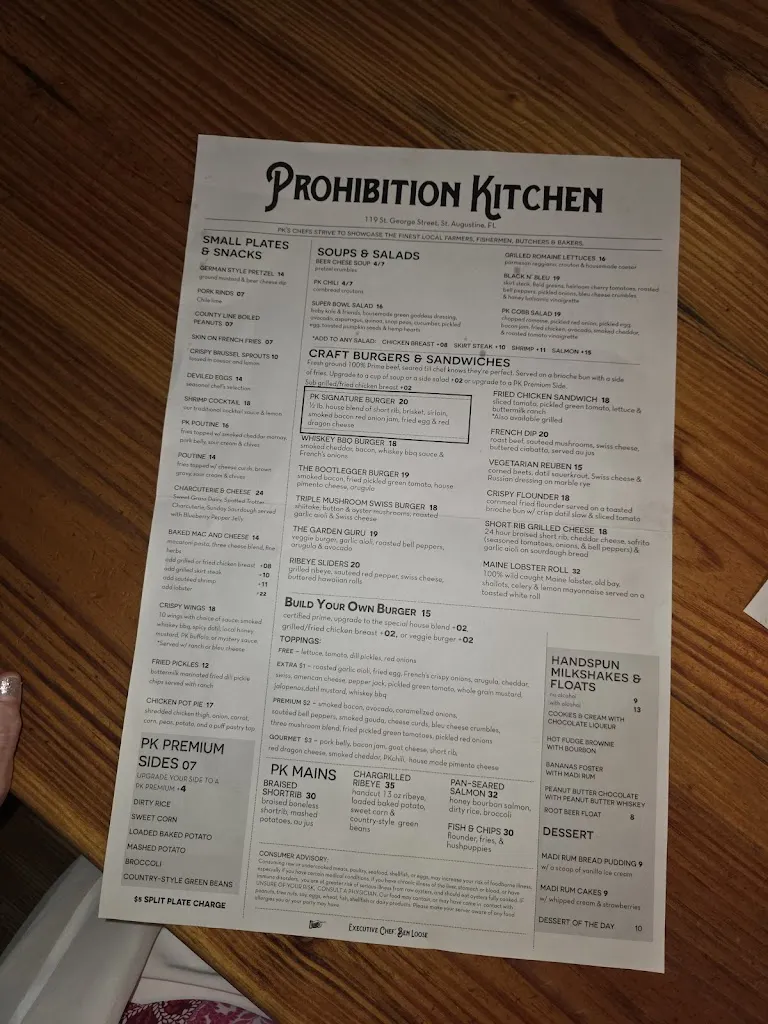 Menu_Prohibition Kitchen_St. Augustine, FL_image_old_3