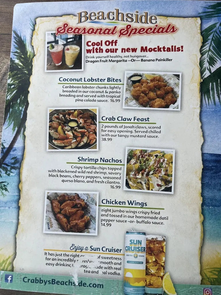 Menu_Crabby's Beachside_St. Augustine, FL_image_old_1