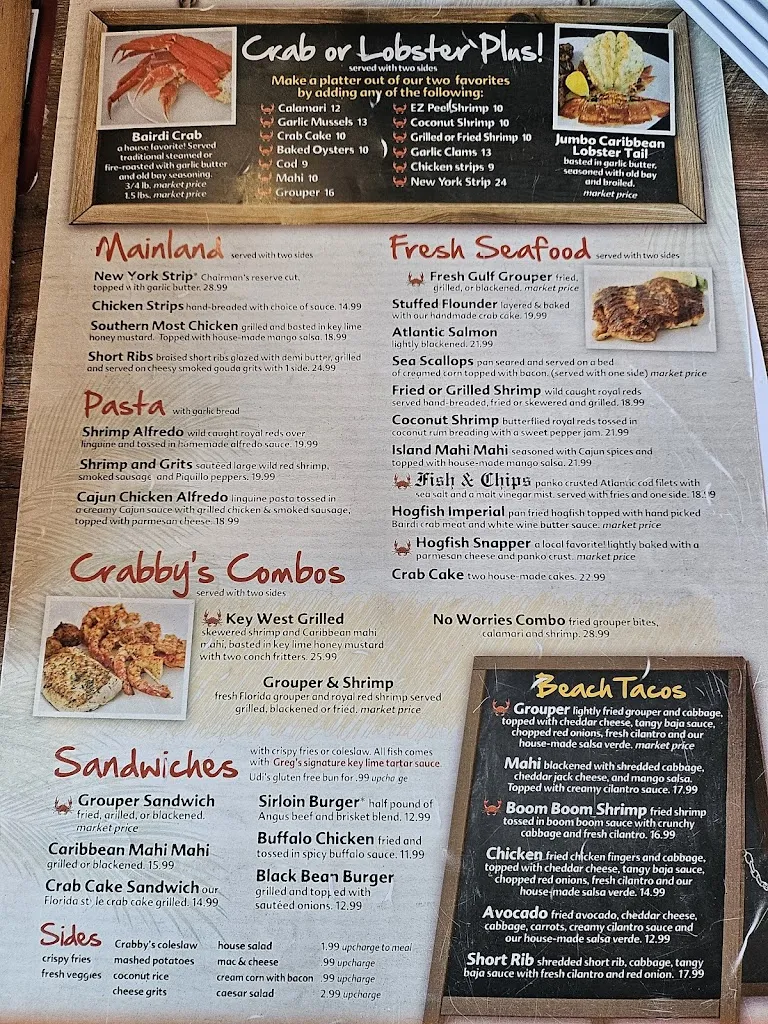 Menu_Crabby's Beachside_St. Augustine, FL_image_old_2