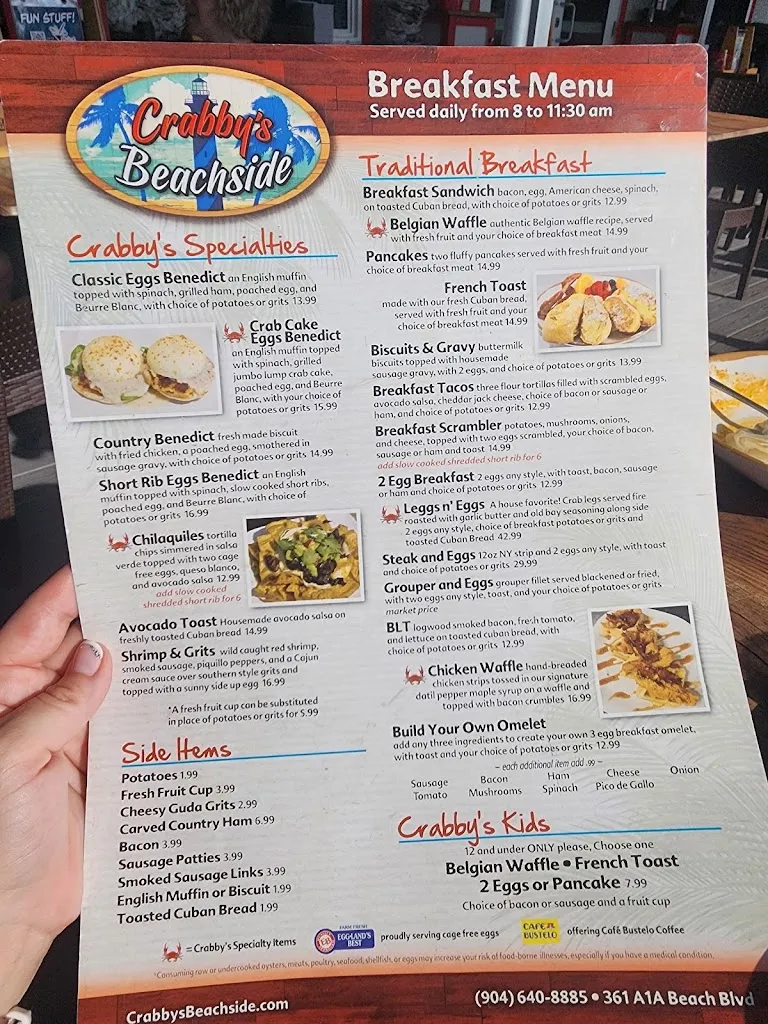 Menu_Crabby's Beachside_St. Augustine, FL_image_old_3