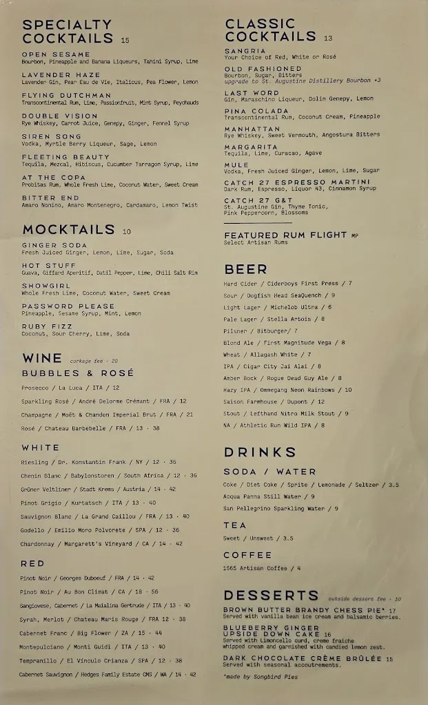 Menu_Catch 27_St. Augustine, FL_image_old_3