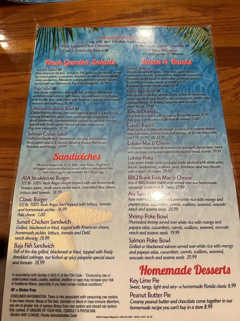 Menu_Sunset Grille_St Augustine Beach, FL_image_old_2