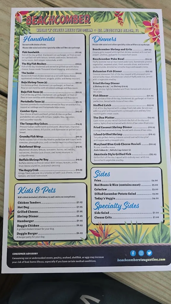 Menu_Beachcomber St. Augustine_St Augustine Beach, FL_image_old_1