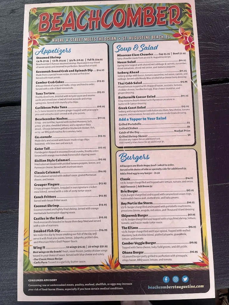 Menu_Beachcomber St. Augustine_St Augustine Beach, FL_image_old_2