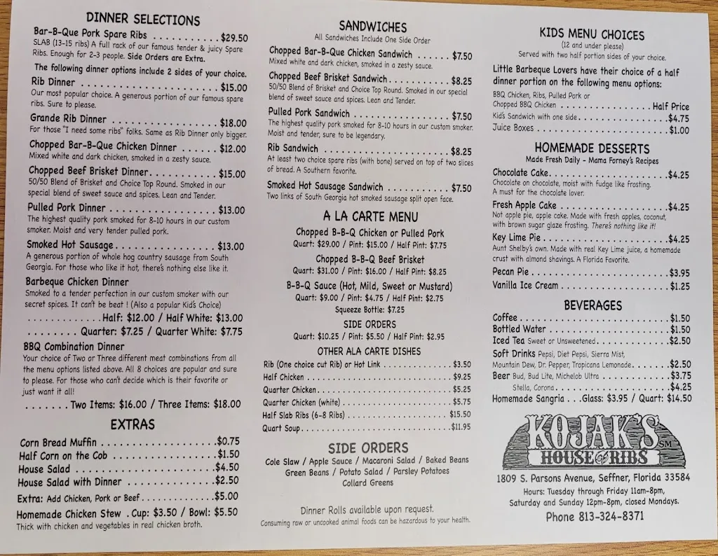 Menu_Kojak's House of Ribs_Seffner, FL_image_old_3