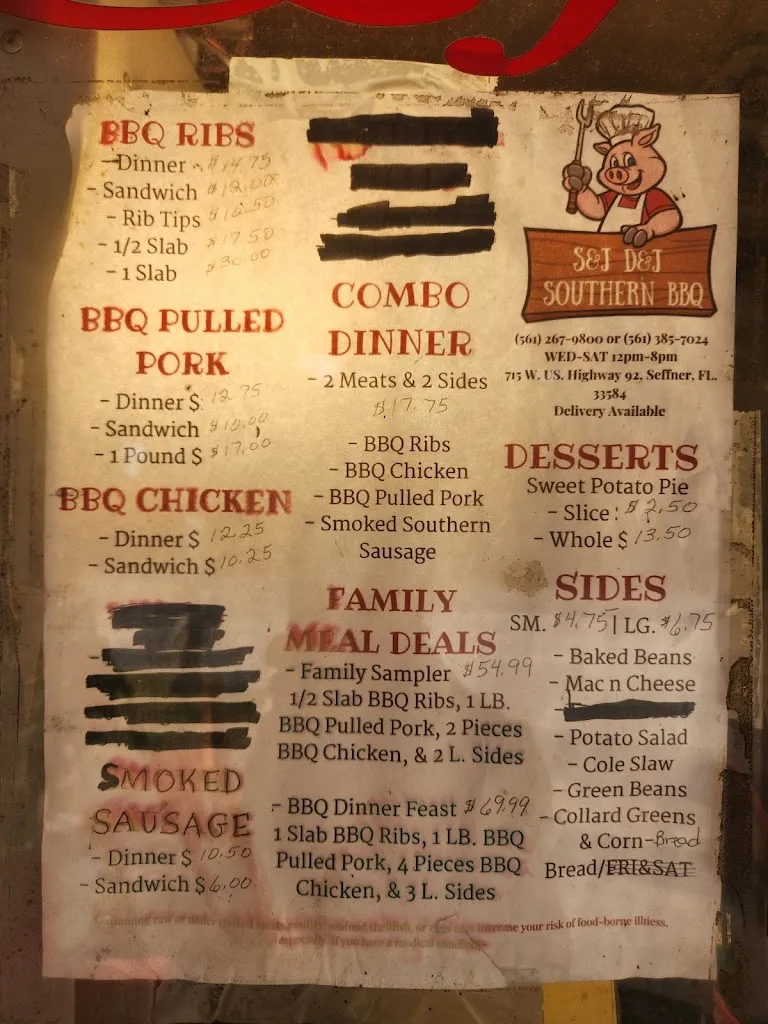 Menu_S&J D&J Southern BBQ_715 US-92, Seffner_image_old_1