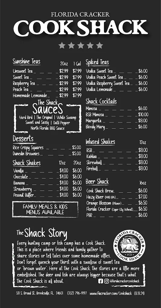 Menu_Florida Cracker Cook Shack_Brooksville, FL_image_old_2