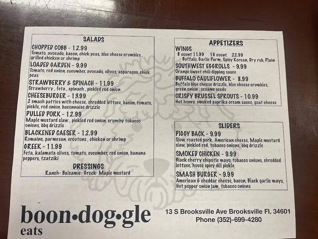 Menu_Boondoggle eats_Brooksville, FL_image_old_1