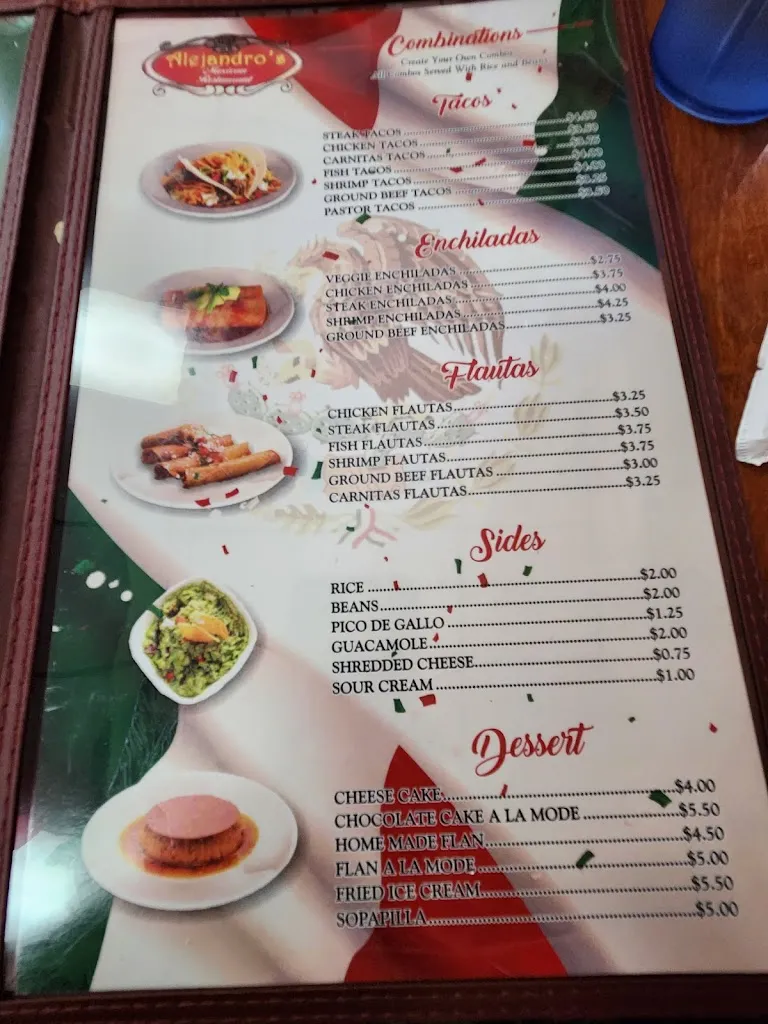 Menu_Alejandro's_Brooksville, FL_image_old_2