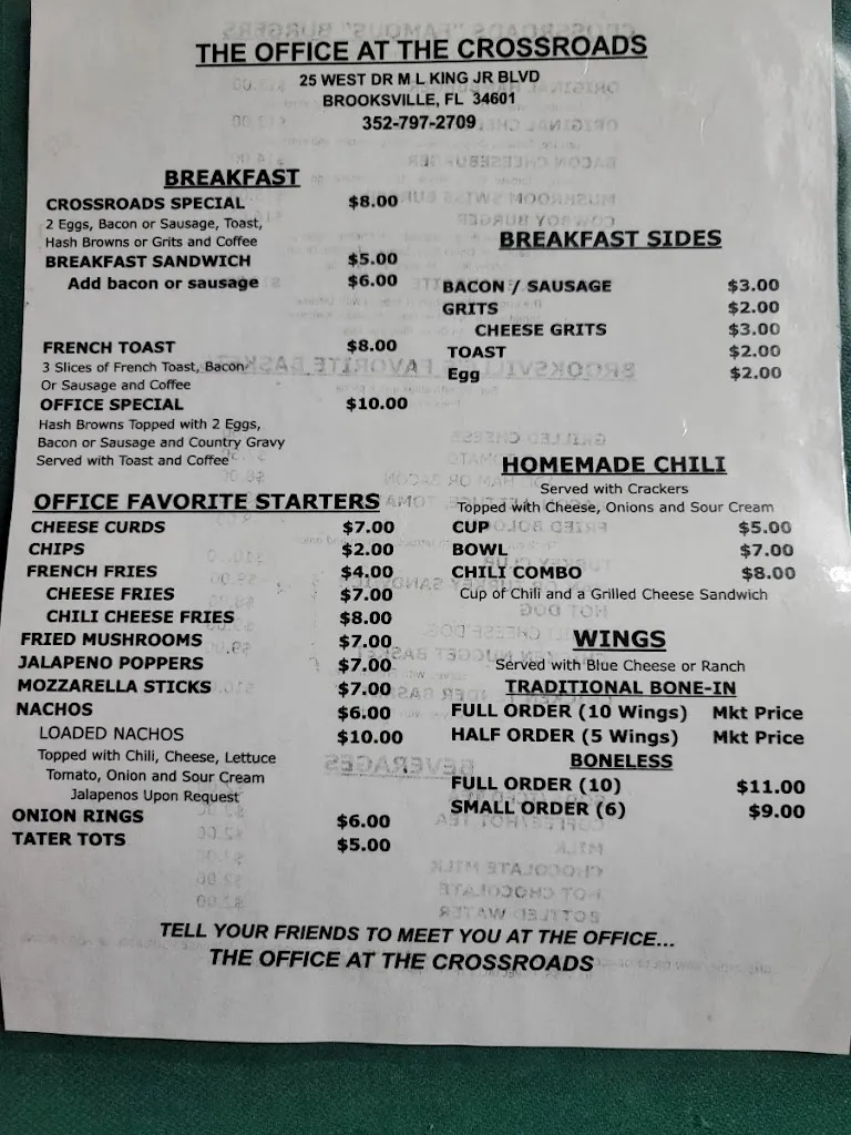 Menu_The Office at the Crossroads_Brooksville, FL_image_old_1