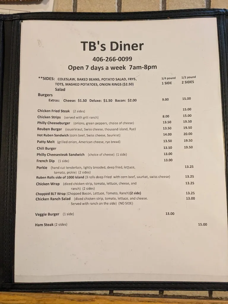 Menu_TB's diner_Townsend, MT_image_old_1