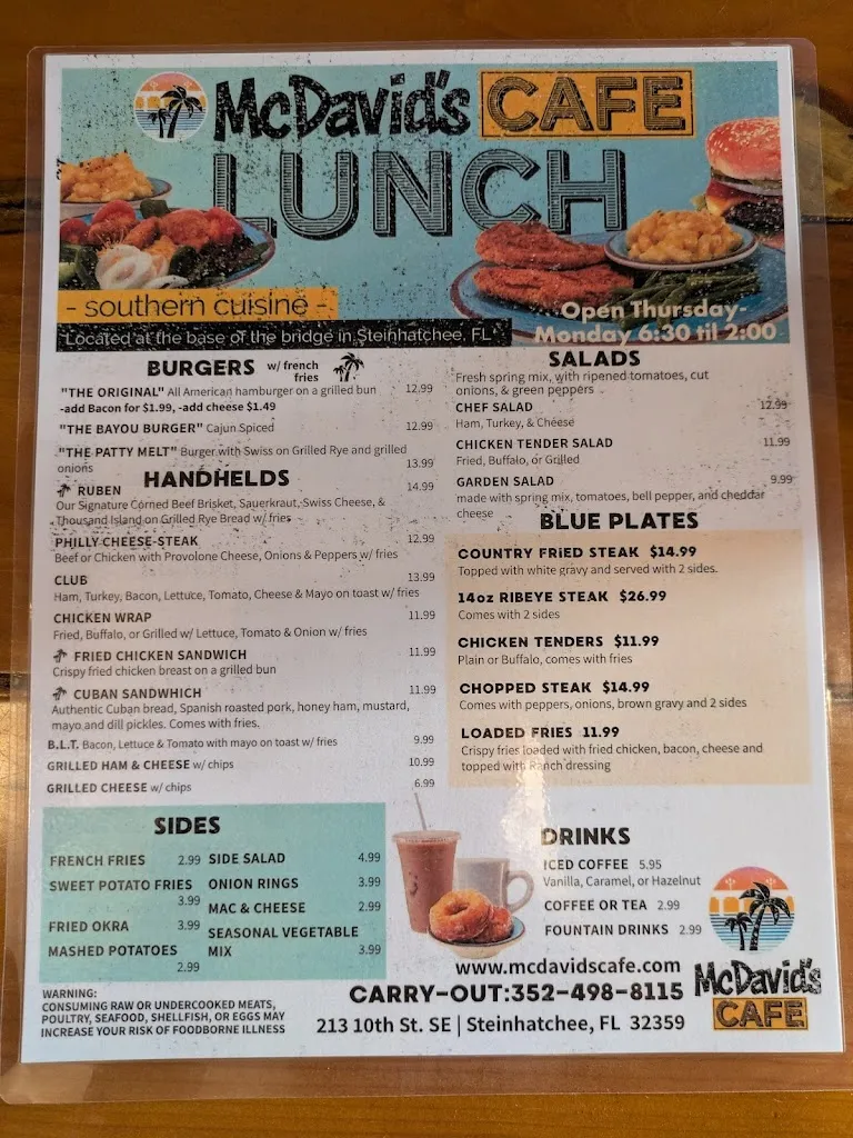 Menu_McDavid's Cafe_Steinhatchee, FL_image_old_2