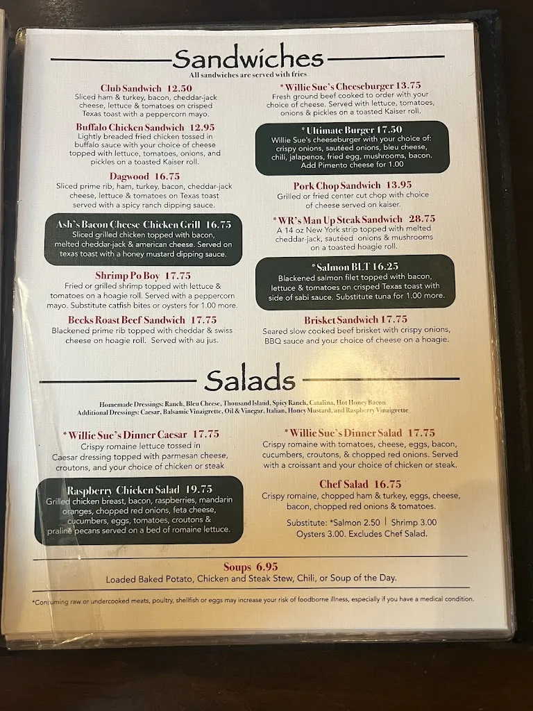 Menu_Willie Sue's. Sumter,S.C._Sumter, SC_image_old_2