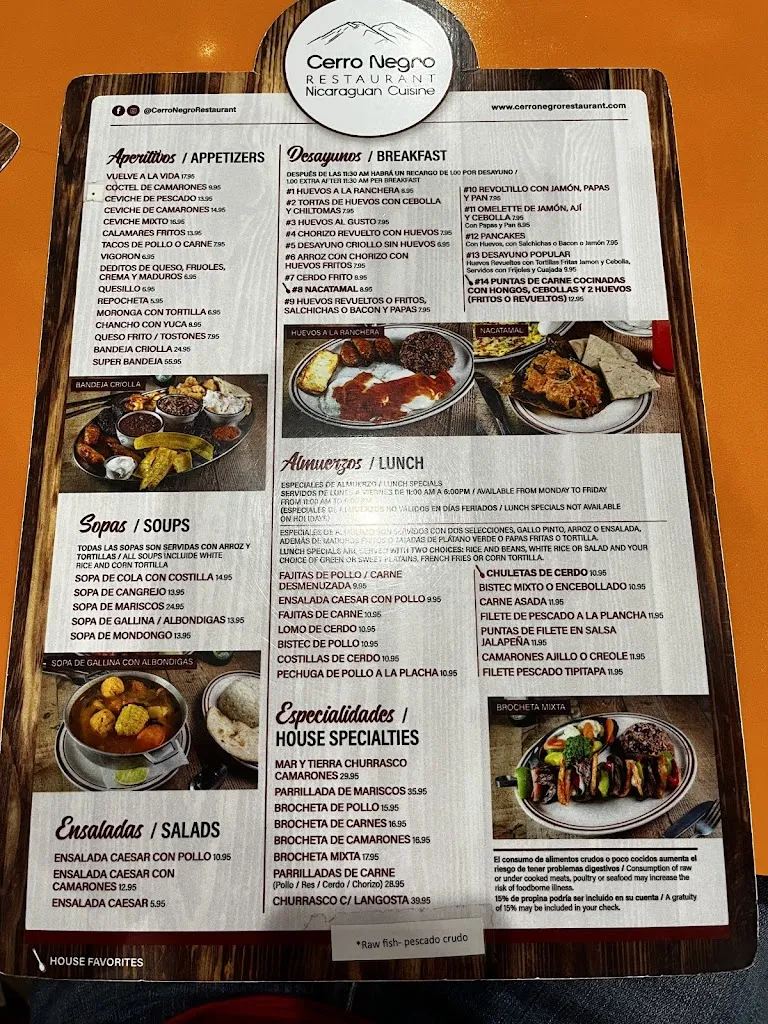 Menu_Cerro Negro Restaurant_Miami, FL_image_old_2