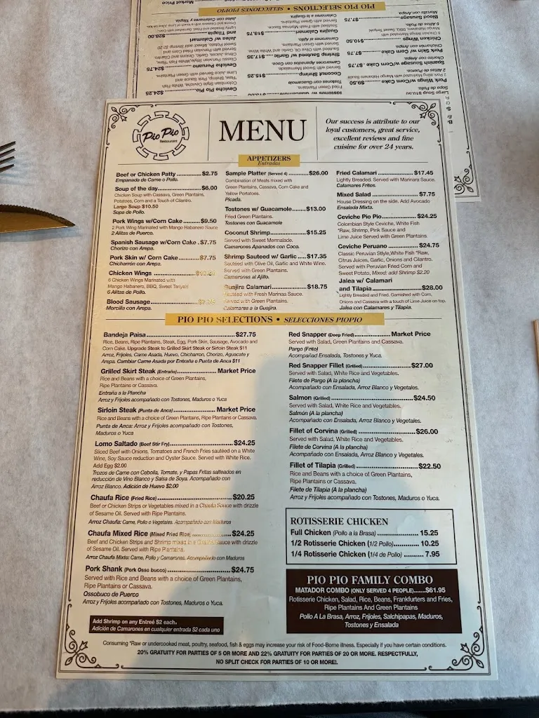 Menu_Pio Pio Restaurant_Orlando, FL_image_old_1