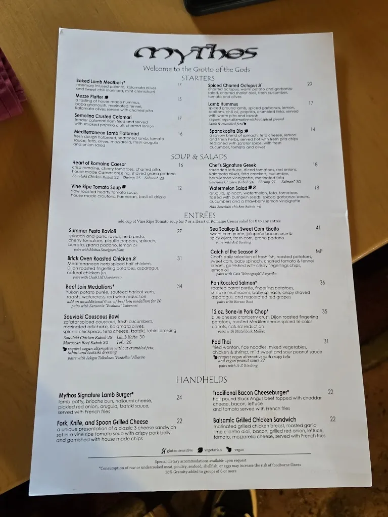 Menu_Mythos Restaurant_Orlando, FL_image_old_2