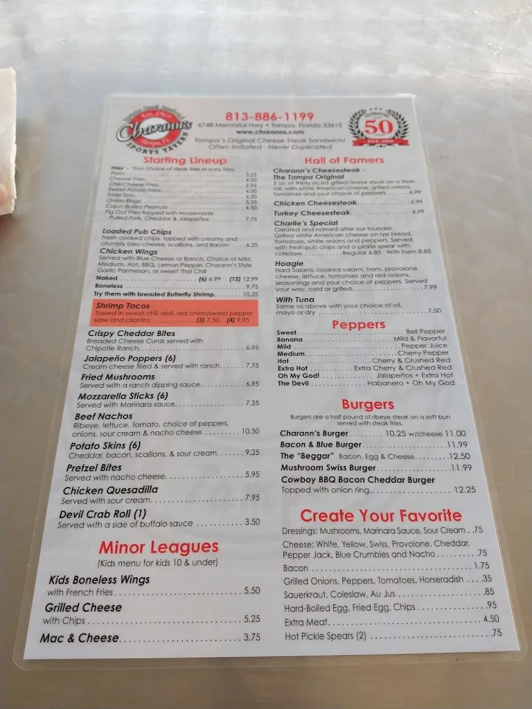 Menu_Charann's Tavern_Tampa, FL_image_old_1