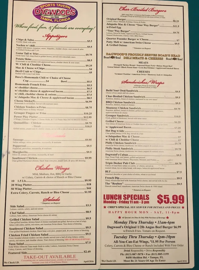 Menu_The Woods Bar and Grille_Tampa, FL_image_old_1