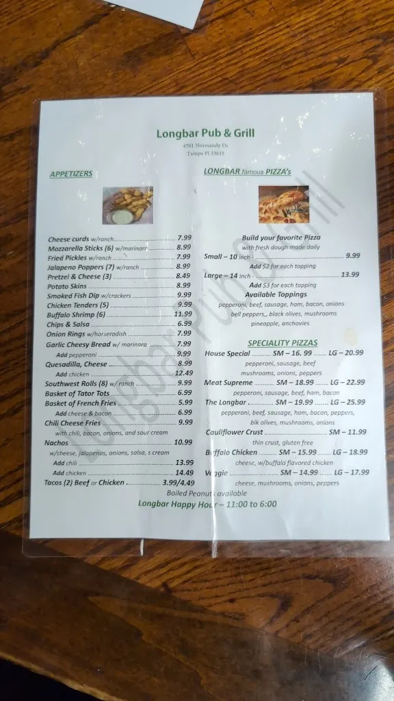 Menu_The Long Bar Pub & Grill_Tampa, FL_image_old_3