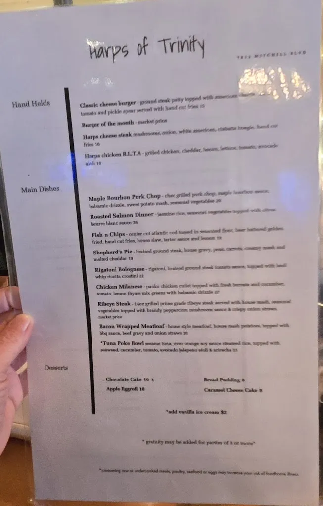 Menu_Harps of Trinity_New Port Richey, FL_image_old_2