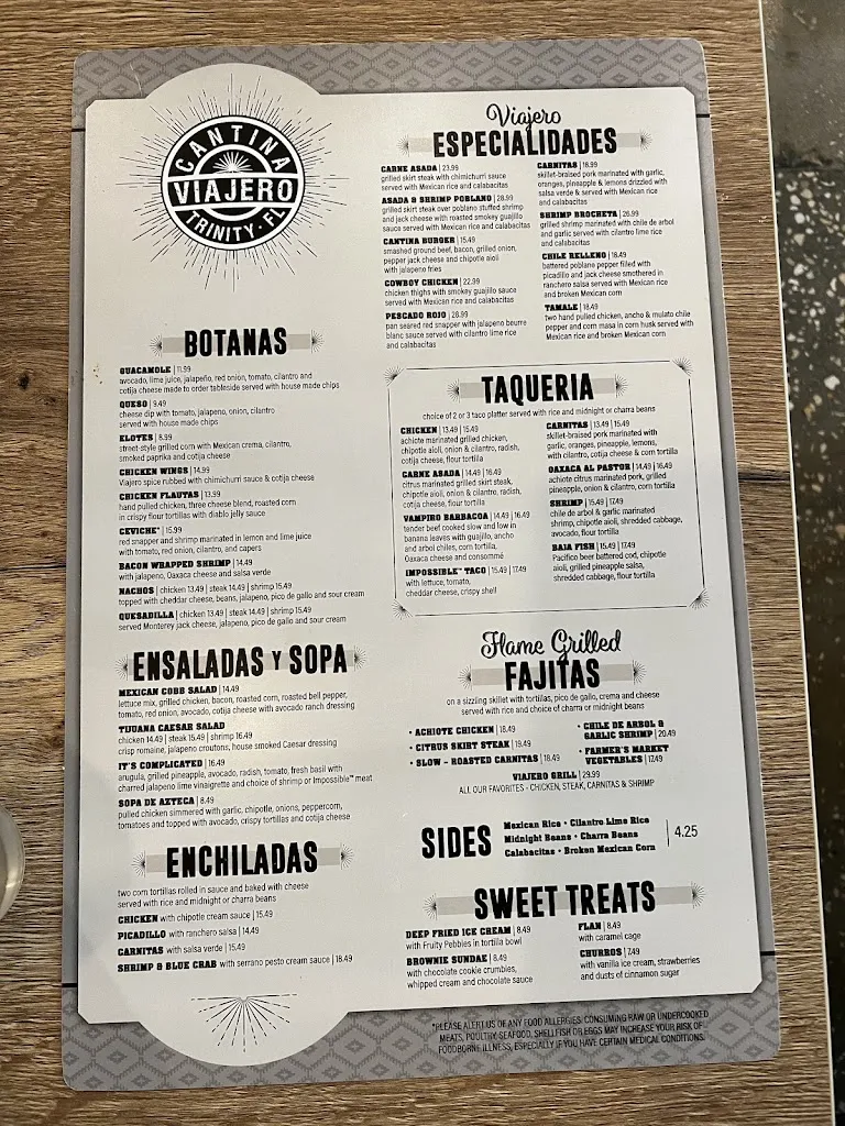 Menu_Cantina Viajero_Trinity, FL_image_old_1