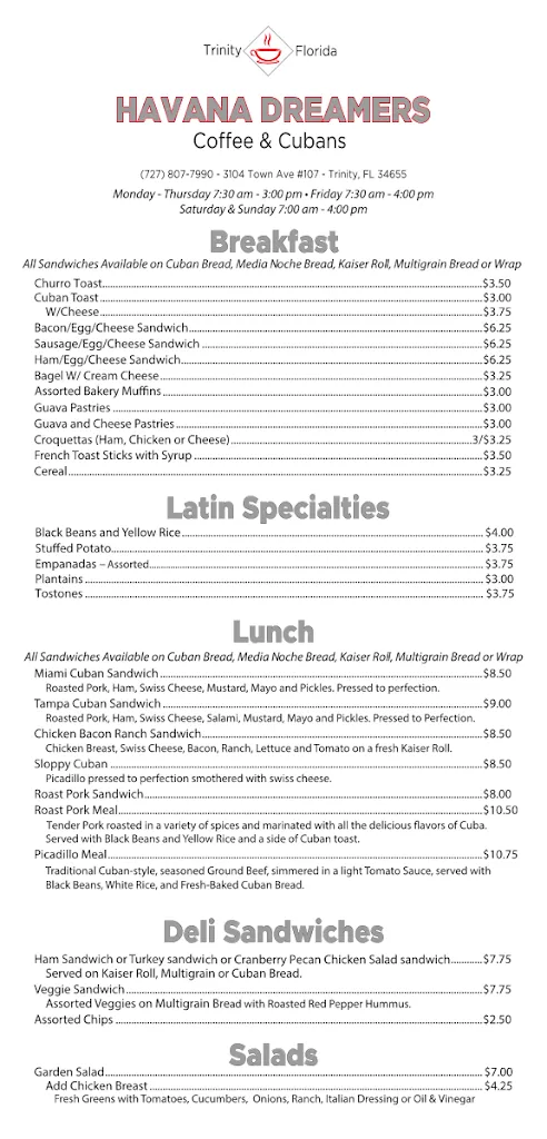 Menu_Havana Dreamers Cafe_New Port Richey, FL_image_old_1