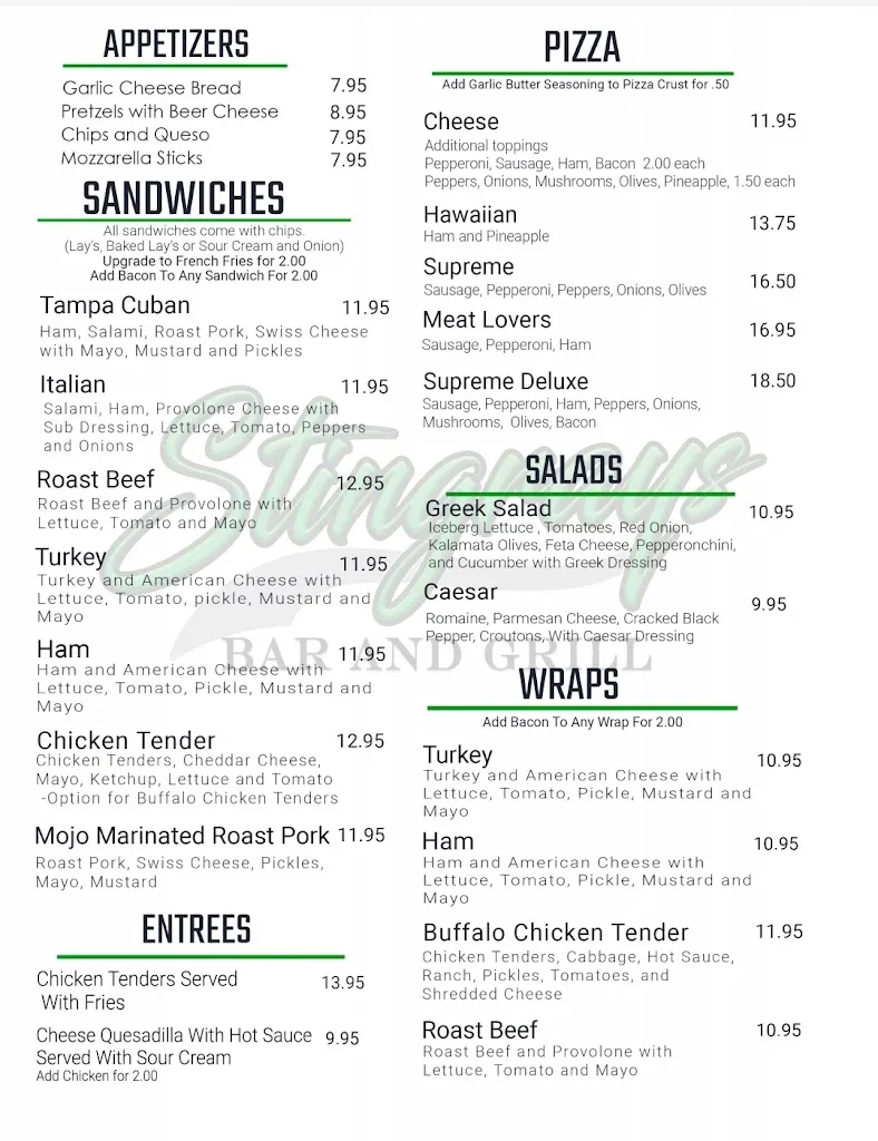 Menu_Stingray's Bar Grill & Arcade_Valrico, FL_image_old_1