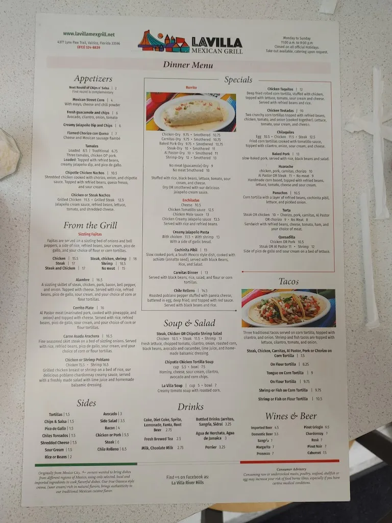 Menu_La Villa Mexican Grill_Valrico, FL_image_old_1