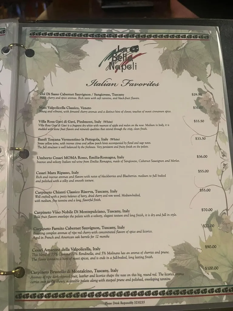 Menu_La Bella Napoli Restaurant_Spring Hill, FL_image_old_1