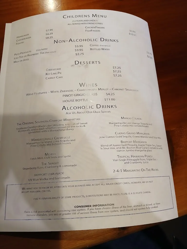 Menu_Bayport Inn_Spring Hill, FL_image_old_3