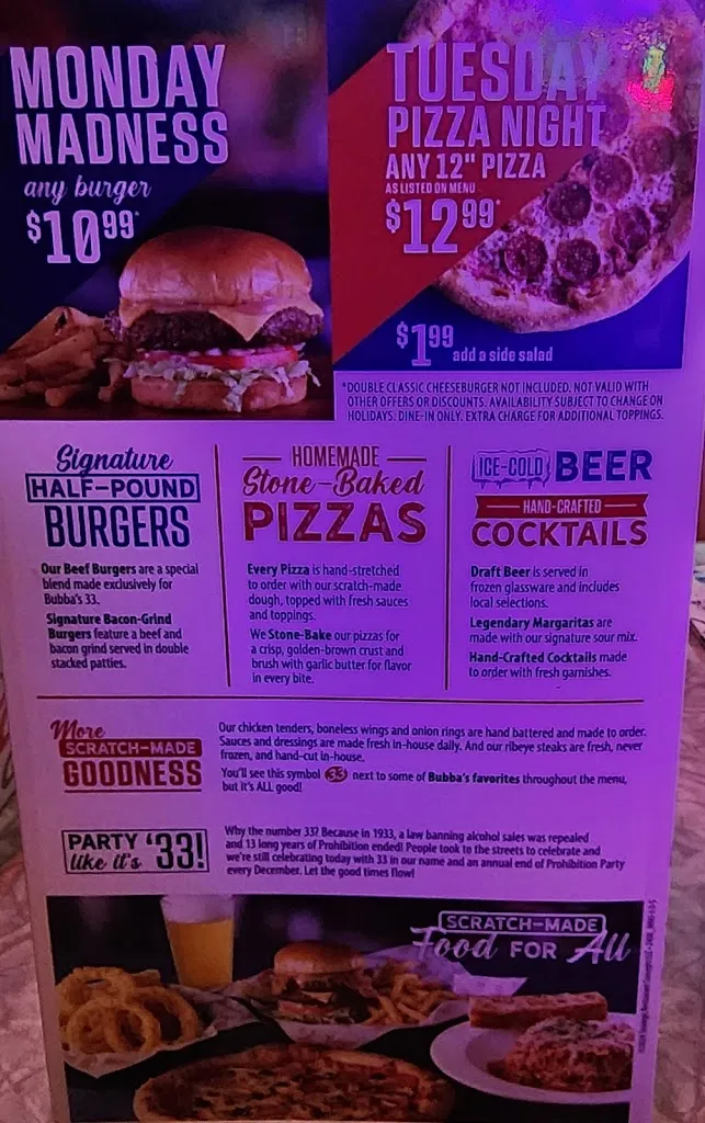 Menu_Bubba's 33_Wesley Chapel, FL_image_old_1